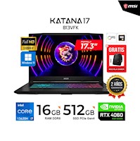 LAPTOP MSI KATANA 17/ CI7 13620H/ 16GB DDR5/ 512GB/17.3"FHD/ RTX 4060 8GB/ Win11