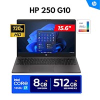 LAPTOP HP 250 G10 / 15.6" HD LED/ Core i7-1355U 5.0GHz 10 Núcleos/ 8GB DDR4, 512GB SSD/ FREEDOS