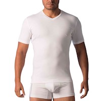 Polo Manga Corta Fila Cuello V Blanco