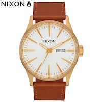 Reloj Nixon Sentry A1052621 Fecha Correa de Cuero Marrón Dial Blanco