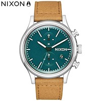 Reloj Nixon Station A11632535 Fecha Cronómetro Correa de Cuero Beige Dial Azul Turquesa