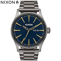 Reloj Nixon Sentry A3562983 Fecha Acero Inoxidable Gris Gunmetal Dial Azul