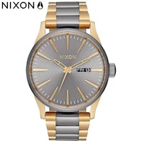 Reloj Nixon Sentry A356595 Fecha Acero Inoxidable Gris Dorado