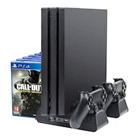 Base PS4 Slim / Pro 4 en 1 Stand, Cargador Mandos, Cooler, Portajuegos