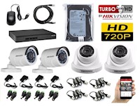 Camaras de seguridad kit 4 HD720 hikvision 500Gb WD H002