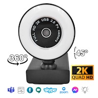 Cámara web full HD 2K Webcam USB con Micrófono integrado y Aro Led