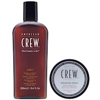 3 en 1 Shampoo, Conditioner y Body Wash + Cera Grooming Cream American Crew Men