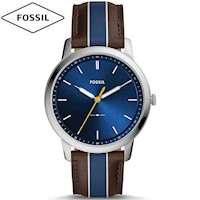 Reloj Fossil Minimalist FS5554 Ultra Delgado Correa De Cuero Marrón Azul