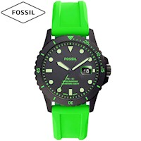 Reloj Fossil FB-01 FS5683 Fecha Acero Inoxidable Negro Correa de Silicona Verde Neón