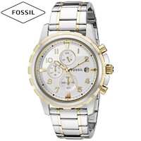 Reloj Fossil Dean FS4795 Fecha Cronometro Acero Inoxidable Plateado Dorado