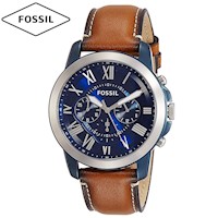 Reloj Fossil Grant FS5151 Cronometro Correa De Cuero Marrón Dial Azul