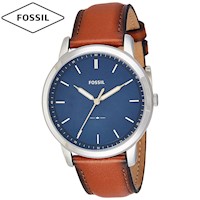 Reloj Fossil Minimalist FS5304 Ultra Delgado Correa De Cuero - Marrón Azul