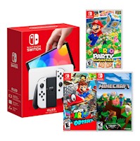 Consola Nintendo Switch Oled Blanco + Mario Superstar + Odyssey + Minecraft