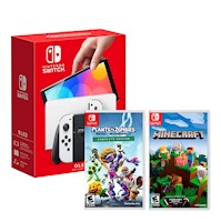Consola Nintendo Switch Oled Blanco + Plants Vs Zombies Neighbor + Minecraft