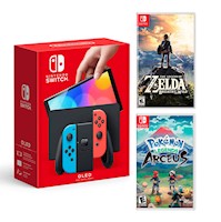 Consola Nintendo Switch Oled Neon + Zelda Breath of the wild + Pokémon Arceus