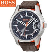 Reloj Hugo Boss Hong Kong 1550002 Fecha Acero Inoxidable Correa De Nailon Marrón