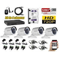 Cámaras de Seguridad Kit 4  HIKVISION TUBO HD 720p disco 1tb WD J121