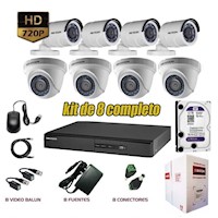 Cámaras de Seguridad Kit 8 HIKVISION HD 720p disco 1tb WD CABLE UTP DIXON J133