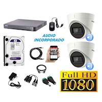 Cámaras Seguridad Kit 2 HIKVISION DOMO FULLHD con Audio Incorporado 1tb