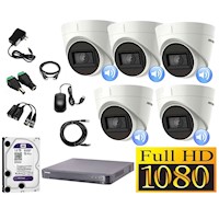 Cámaras Seguridad Kit 5 HIKVISION DOMO FULLHD con Audio Incorporado 1tb