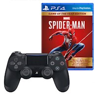 Combo Mando Playstation 4 Dualshock Negro + Spiderman GOTY