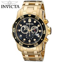 Reloj Invicta Pro Diver 0072 Fecha Cronometro Acero Inoxidable Dorado Dial Negro