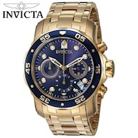 Reloj Invicta Pro Diver 0073 Fecha Cronometro Acero Inoxidable Dorado Dial Azul