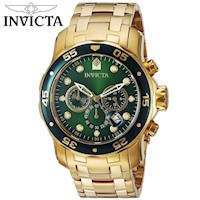 Reloj Invicta Pro Diver 0075 Fecha Cronometro Acero Inoxidable Dorado Dial Verde