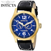 Reloj Invicta Specialty 12173 Fecha Acero Inoxidable Dorado Correa De Cuero Dial Azul