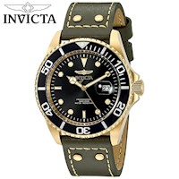 Reloj Invicta Pro Diver 22075 Fecha Acero Inoxidable Dorado Correa de Cuero  Verde