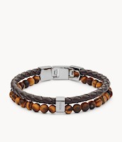 Fossil - Brazalete JF03118040 Tiger's Eye and Brown Leather para Hombre