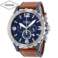 Reloj Fossil Nate JR1504 Fecha Cronometro Acero Inoxidable Azul Plateado