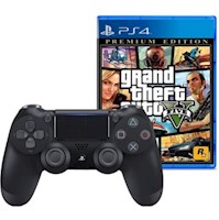 Mando Playstation 4 Dualshock Negro + Grand Theft Auto V GTA