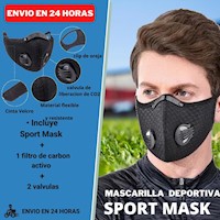 Mascarilla Deportiva KN95 + 1 Filtros de Carbono - PM2.5 + 2 Válvulas Negro