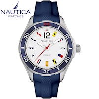 Reloj Nautica NST 1 NAPNSI804 Fecha Acero Inoxidable Correa de Silicona Azul Dial Blanco