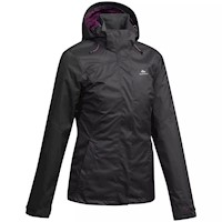 CHAQUETA IMPERMEABLE TREKKING QUECHUA MH100 MUJER NEGRO