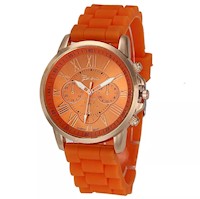 Reloj Mujer Silicona Analógico Geneva Romano Color Naranja