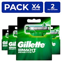 Gillette Mach3 Sensitve Cartuchos 2 unidades PackX4