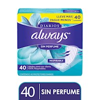 Always Protectores Diarios Sin Perfume 40 Unidades
