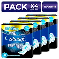 Always Toallas Higiénicas Nocturna Seca con Alas 32un PackX4