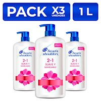 Head&Shoulders Shampoo Suave y Manejable 2en1 1L PackX3