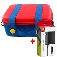 Pack Maleta para Nintendo Switch y Oled Rojo/Azul + Cargador Original
