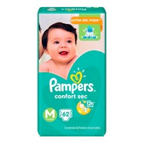 Pañales para Bebé PAMPERS Confort Sec Talla M Paquete 62 und
