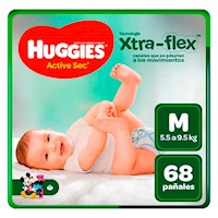 Pañales para Bebé HUGGIES Actise Sec Xtra-Flex Talla M Paquete 68 und