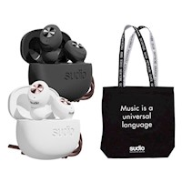 Pack Audifonos X 2 Tolv Blanco - Negro + Tote Bag