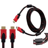 Cable HDMI Con Filtro 3 Metros HD 3D V1.4 Enmallado Negro Con Rojo
