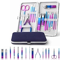 Set Manicura Pedicura Acero Inoxidable 15 Piezas bicolor