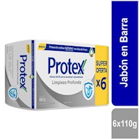 Jabón de Tocador PROTEX Antibacterial Limpieza Profunda Barra 110g Pack 6u