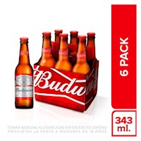 Cerveza BUDWEISER Botella 343 ml Pack 6 un