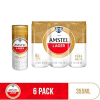 Cerveza AMSTEL Lata 355 ml Pack 6 un